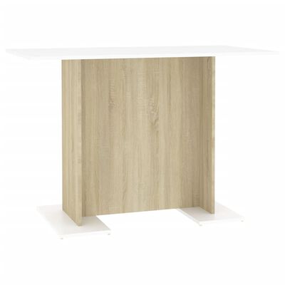 800248 vidaXL Dining Table White and Sonoma Oak 110x60x75 cm Chipboard