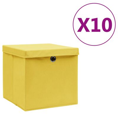 vidaXL Коробки для Зберігання з Кришками 10 шт Жовтий 28x28x28 см