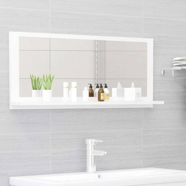 804586 vidaXL Bathroom Mirror High Gloss White 90x10,5x37 cm Chipboard