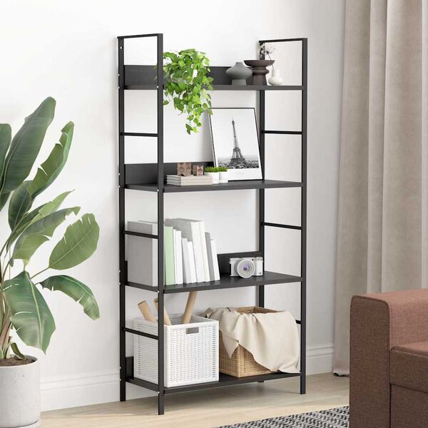288222 vidaXL 4-Layer Book Shelf Black 60x27,6x124,5 cm Chipboard