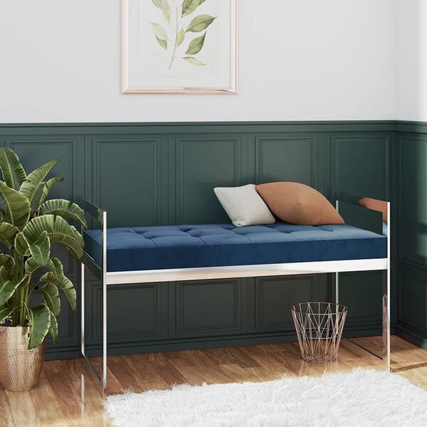 vidaXL Лавка Синій 97 см Оксамитова Тканина і Нержавіюча Сталь