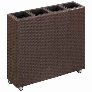 vidaXL Піднесена Клумба з 4 Горщиками Коричневий 80x22x79см Поліротанг