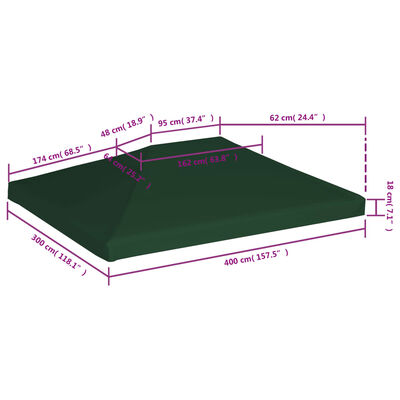 vidaXL Покриття для Альтанки 310 г/м² Зелений 4x3 м