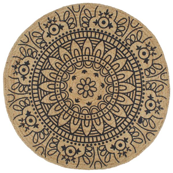 vidaXL Килимок Ручної Роботи з Темно-Синім Принтом 90 см Джут