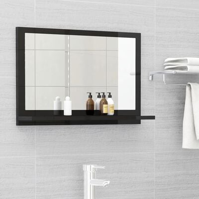 804569 vidaXL Bathroom Mirror High Gloss Black 60x10,5x37 cm Chipboard