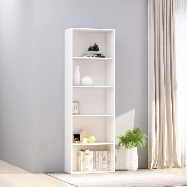 800990 vidaXL 5-Tier Book Cabinet White 60x30x189 cm Chipboard