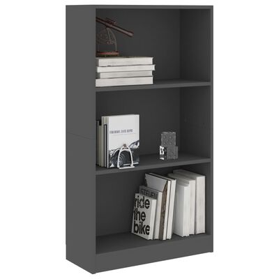 800866 vidaXL 3-Tier Book Cabinet Grey 60x24x108 cm Chipboard