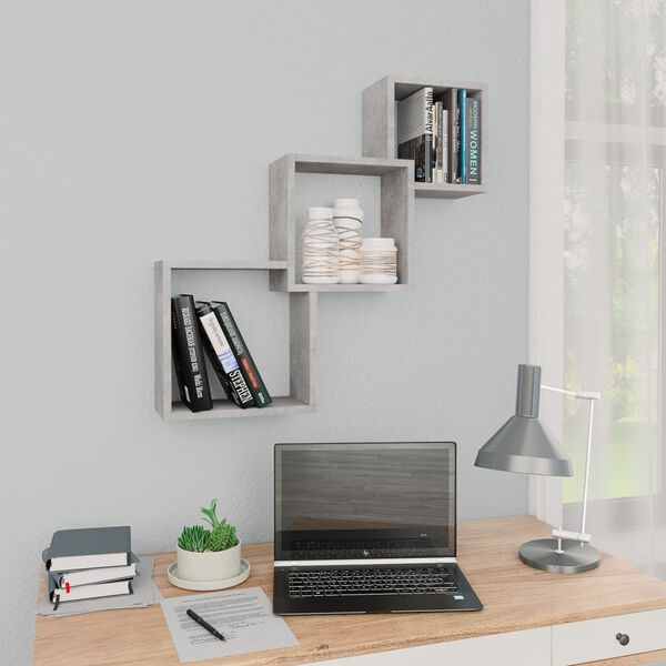 800274 vidaXL Cube Wall Shelves Concrete Grey 84,5x15x27 cm Chipboard