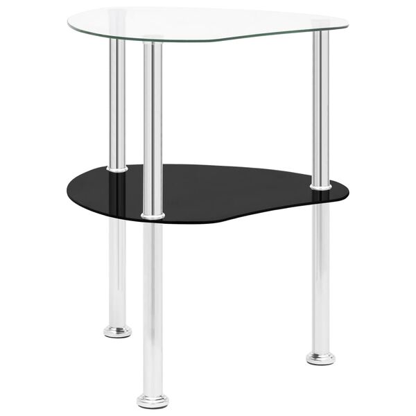 322786 vidaXL 2-Tier Side Table Transparent & Black 38x38x50cm Tempered Glass