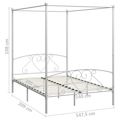 vidaXL Каркас ліжка з балдахіном Білий 140x200 см Метал
