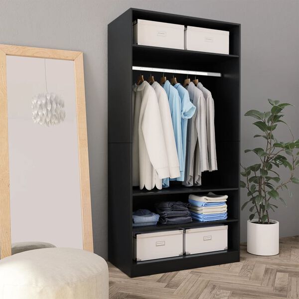 800226 vidaXL Wardrobe Black 100x50x200 cm Chipboard