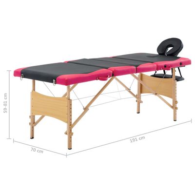 vidaXL Розкладний масажний стіл 4-х зонний Чорний/рожевий Дерево