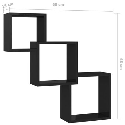vidaXL Кубічні настінні полиці Глянцевий чорний 84,5x15x27 см ДСП