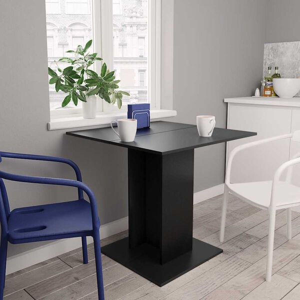 800253 vidaXL Dining Table Black 80x80x75 cm Chipboard