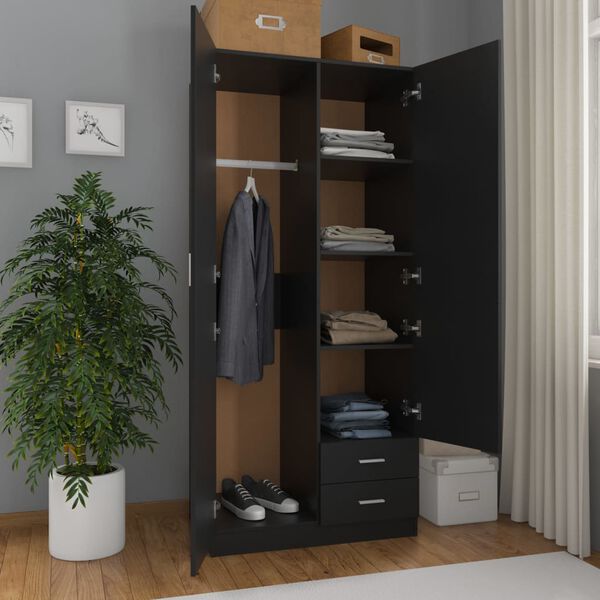 800640 vidaXL Wardrobe Black 80x52x180 cm Chipboard