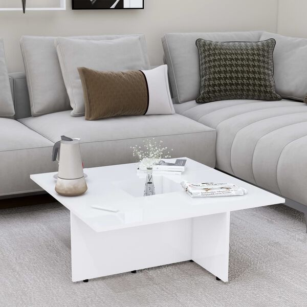 802909 vidaXL Coffee Table High Gloss White 79,5x79,5x30 cm Chipboard