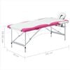 vidaXL Розкладний масажний стіл 2-х зонний Білий/рожевий Алюміній