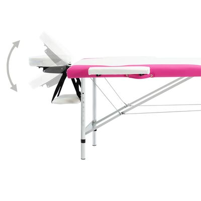 vidaXL Розкладний масажний стіл 2-х зонний Білий/рожевий Алюміній