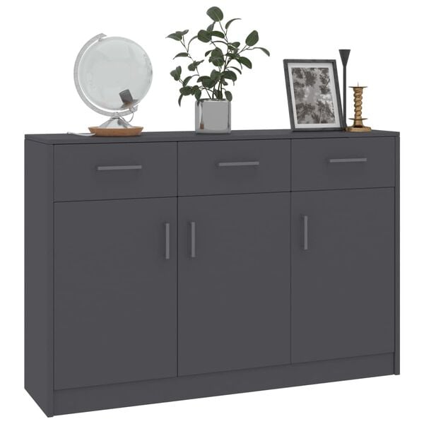 800704 vidaXL Sideboard Grey 110x30x75 cm Chipboard