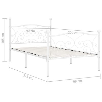 vidaXL Каркас Ліжка з Ламельною Основою Білий 90x200 см Метал