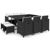vidaXL Вуличний Обідній Комплект 11 Од. з Подушками Чорний Поліротанг