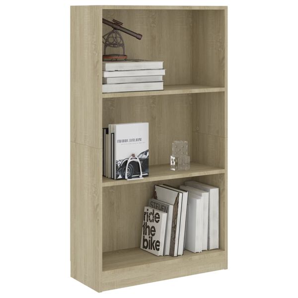 800867 vidaXL 3-Tier Book Cabinet Sonoma Oak 60x24x108 cm Chipboard