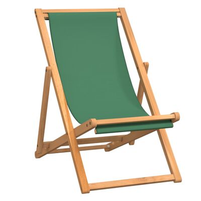 vidaXL Розкладний пляжний стілець Зелений Масив тикового дерева
