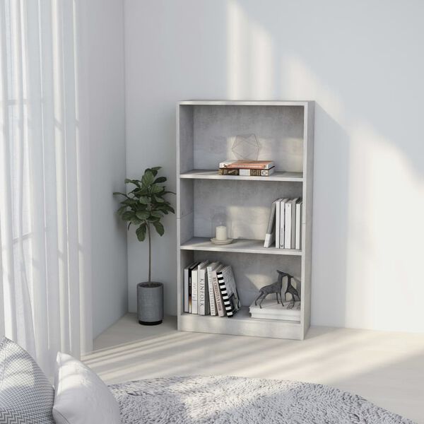 800868 vidaXL 3-Tier Book Cabinet Concrete Grey 60x24x108 cm Chipboard