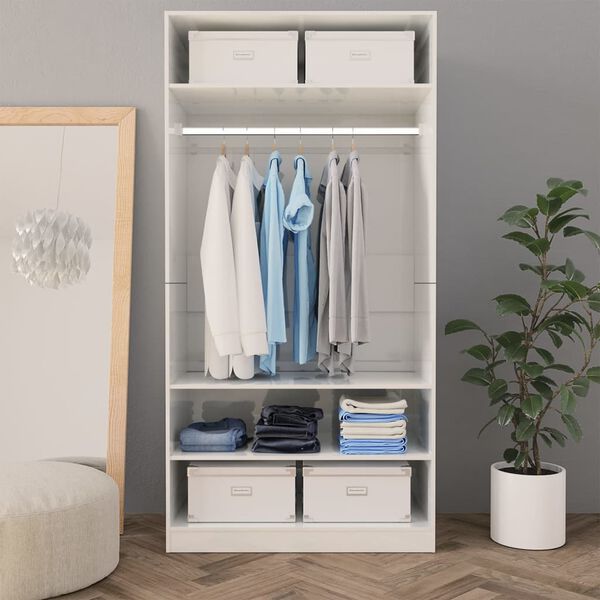 800231 vidaXL Wardrobe High Gloss White 100x50x200 cm Chipboard