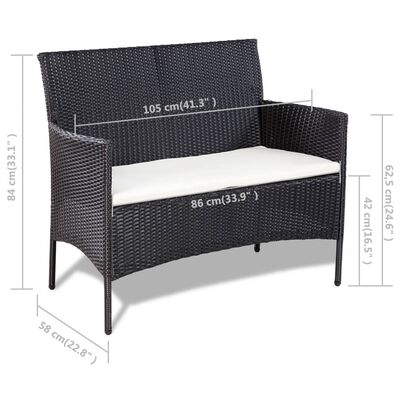 vidaXL Комплект садових меблів 4 од. з подушками Чорний Поліротанг