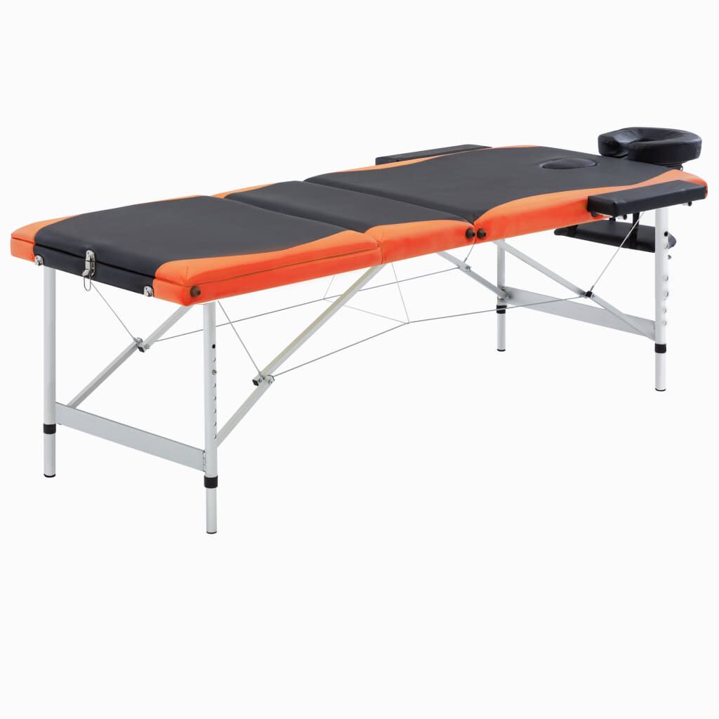 110235 vidaXL 3-Zone Foldable Massage Table Aluminium Black and Orange
