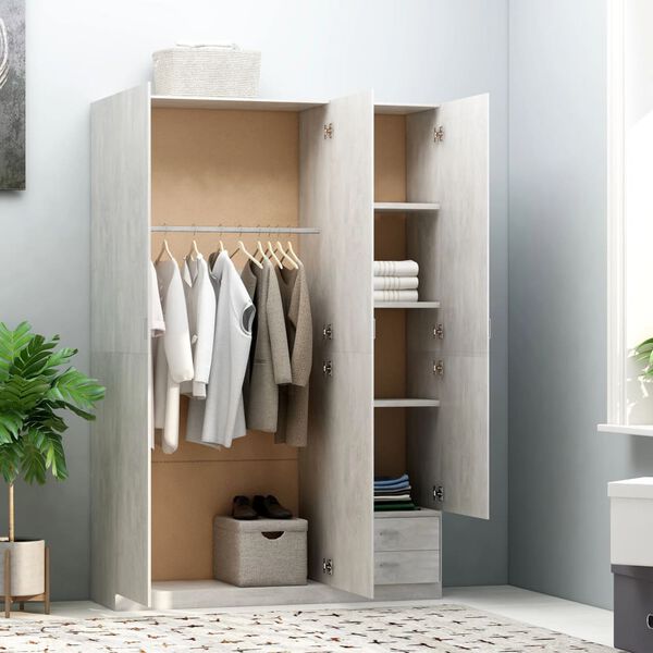 800796 vidaXL 3-Door Wardrobe Concrete Grey 120x50x180 cm Chipboard