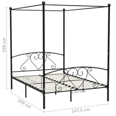 vidaXL Каркас ліжка з балдахіном Чорний 140x200 см Метал