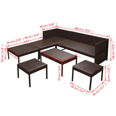 vidaXL Комплект садових меблів 6 од. з подушками Коричневий Поліротанг