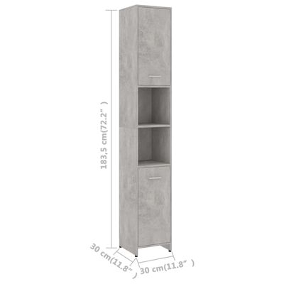 vidaXL Шафа для ванної кімнати Сірий бетон 30x30x183,5 см ДСП