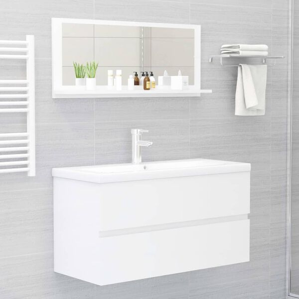 804586 vidaXL Bathroom Mirror High Gloss White 90x10,5x37 cm Chipboard