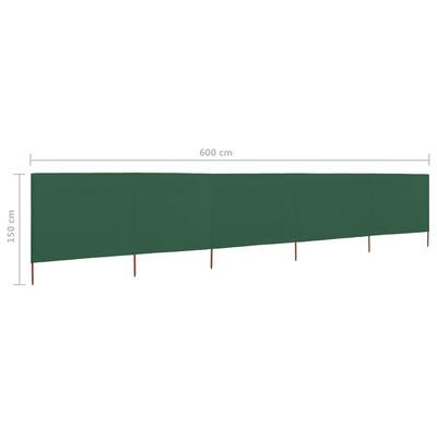 vidaXL 5-Панельна Вітрозахисна Ширма Зелений 600x120 см Тканина