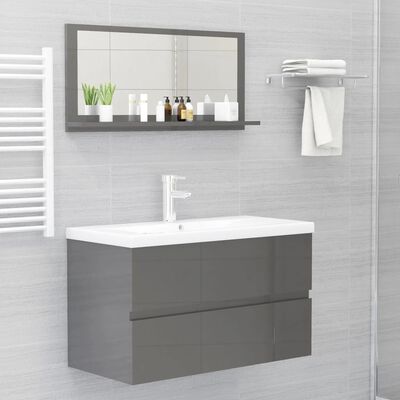 804579 vidaXL Bathroom Mirror High Gloss Grey 80x10,5x37 cm Chipboard