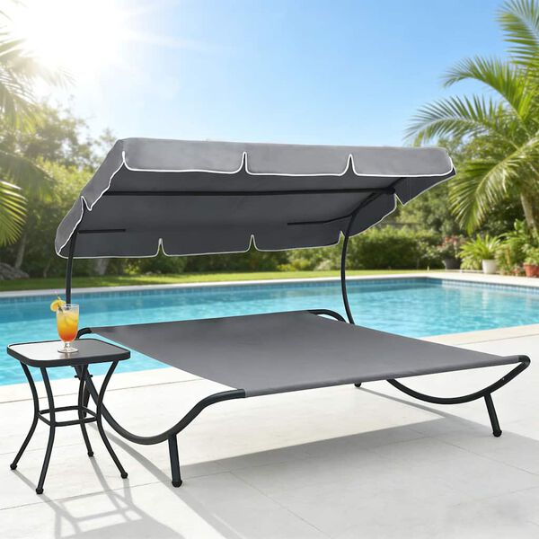 vidaXL Вуличний Шезлонг з Навісом Сірий