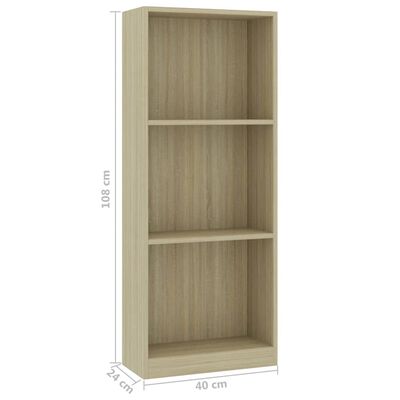 800831 vidaXL 3-Tier Book Cabinet Sonoma Oak 40x24x108 cm Chipboard