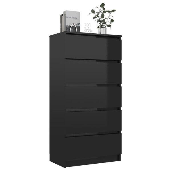 801416 vidaXL Drawer Sideboard High Gloss Black 60x35x121 cm Chipboard