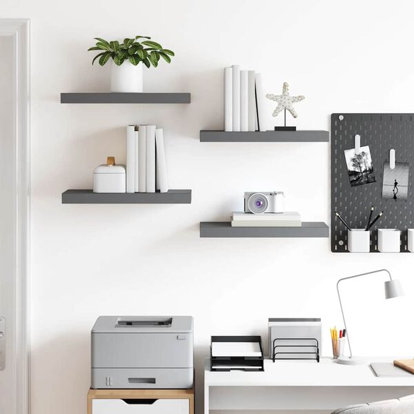 vidaXL Настінні полиці з прихованим кріпленням 4 шт Глянцевий Сірий 50x23x3,8 см МДФ