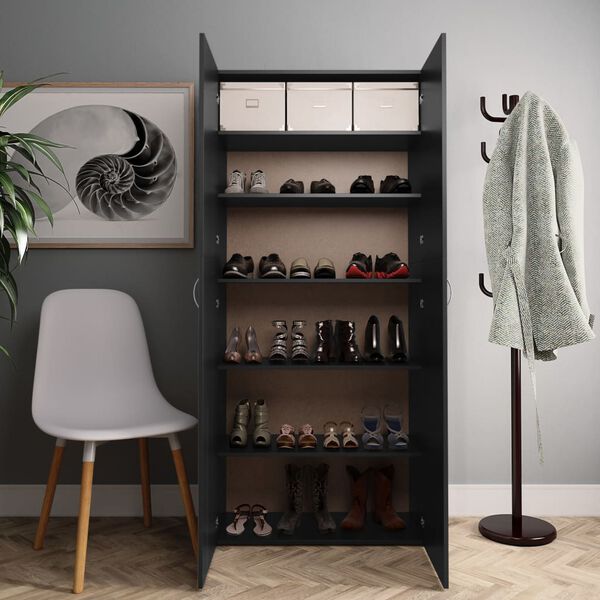 800289 vidaXL Shoe Cabinet Black 80x35,5x180 cm Chipboard
