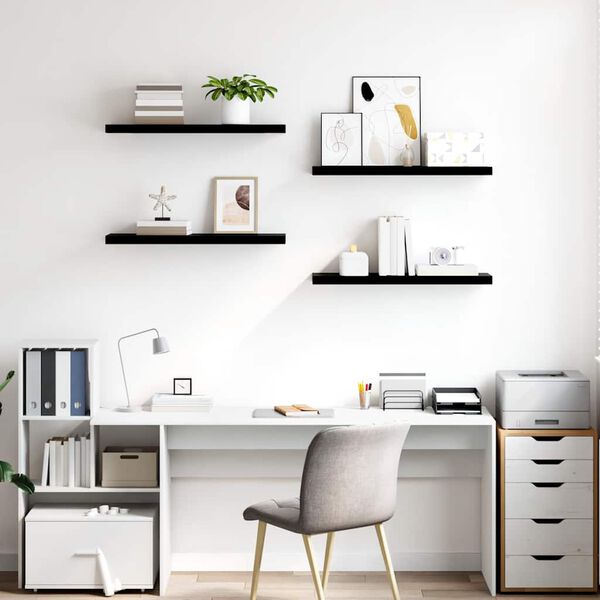 vidaXL Настінні полиці з прихованим кріпленням 4 шт Глянцевий чорний 80x23,5x3,8 см МДФ