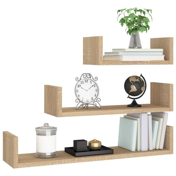 800201 vidaXL Wall Display Shelf 3 pcs Sonoma Oak Chipboard
