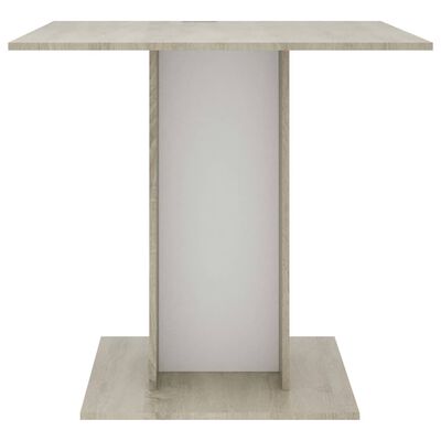 800257 vidaXL Dining Table White and Sonoma Oak 80x80x75 cm Chipboard