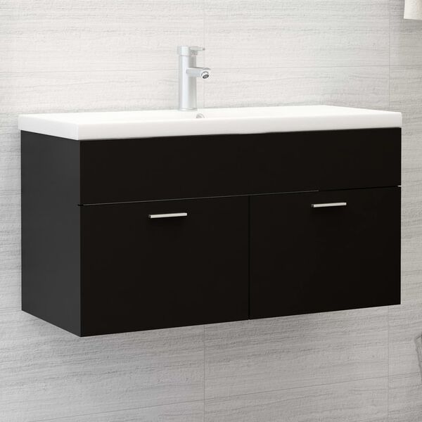 804666 vidaXL Sink Cabinet Black 90x38,5x46 cm Chipboard
