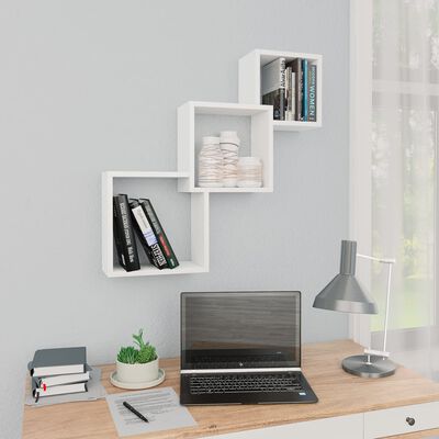 800270 vidaXL Cube Wall Shelves White 84,5x15x27 cm Chipboard