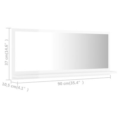 804586 vidaXL Bathroom Mirror High Gloss White 90x10,5x37 cm Chipboard