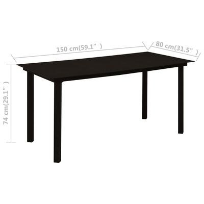 vidaXL Садовий обідній стіл Чорний 150x80x74 см Скло і сталь
